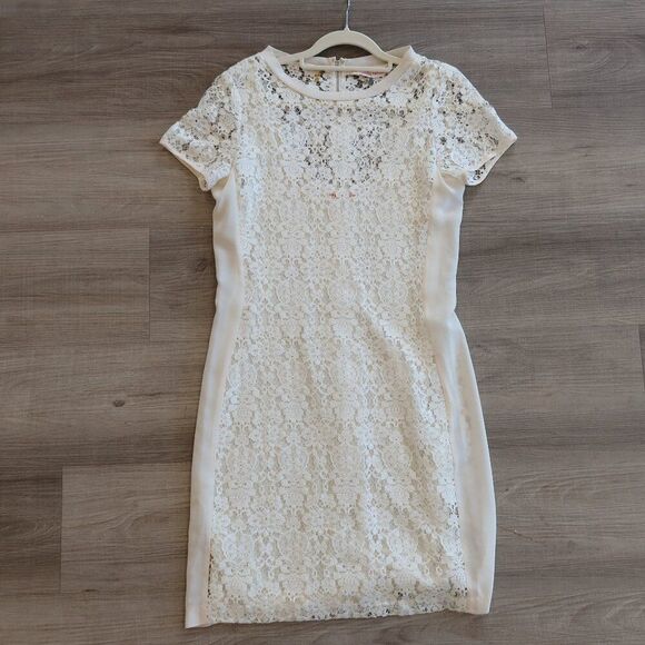 REBECCA TAYLOR floral lace dress silk white 4 formal event holiday romantic fem - Picture 1 of 13